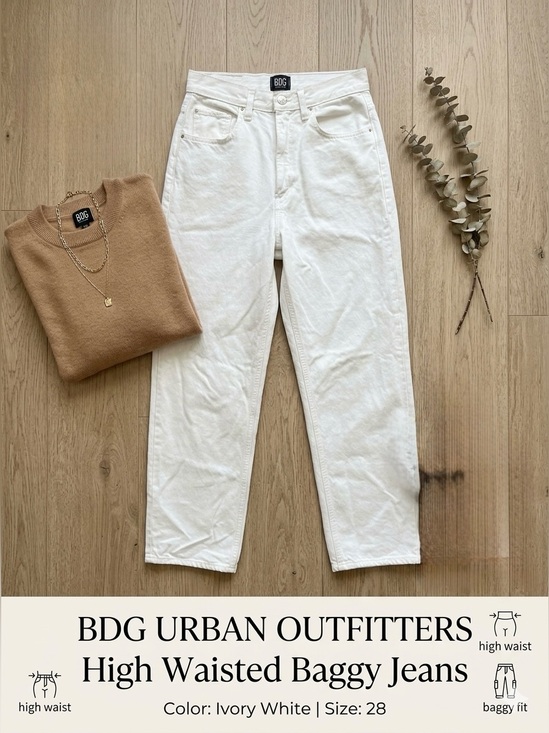 BDG Denim - BDG Urban Outfitters High Waisted Baggy Jeans Ivory White 28